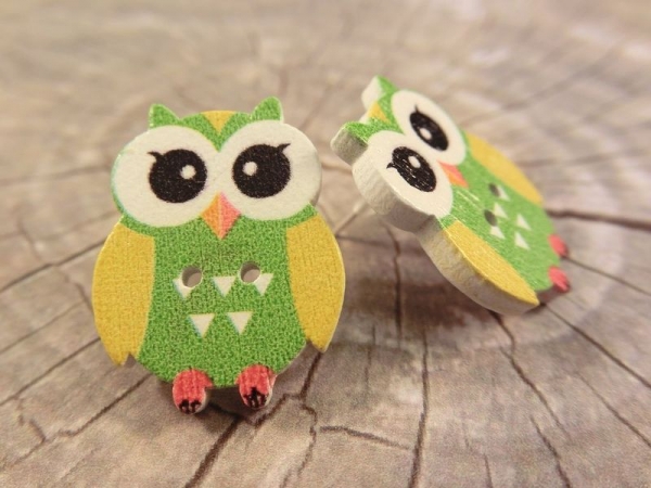 Eulen Knopf Ohrstecker Holz Uhu Owl